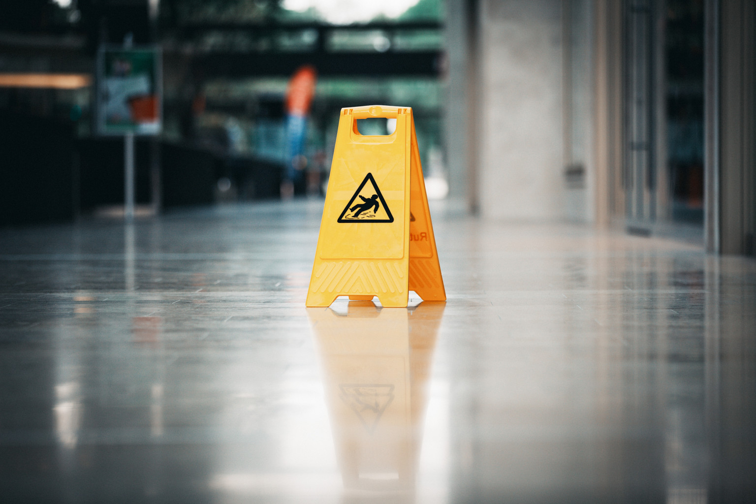Place with a slip and fall sign